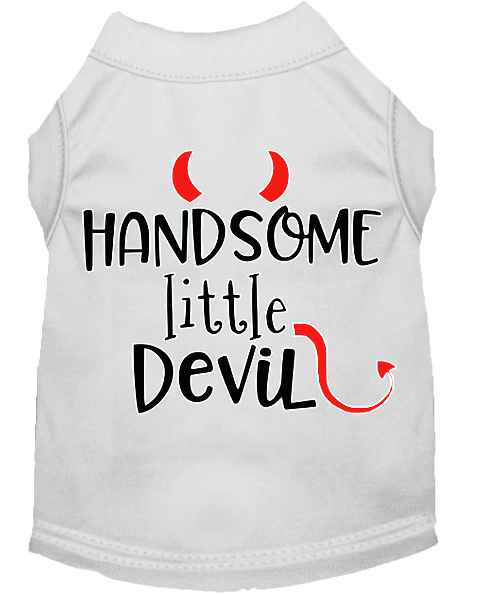 Handsome Little Devil Screen Print Dog Shirt White Lg